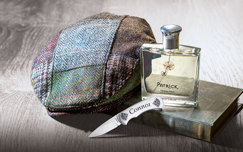 Father Day Gifts - Plaid Newsboy hat, Patrick Cologne and Custom Knife