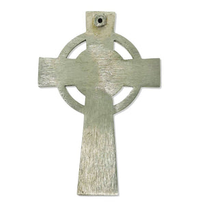 Brass Claddagh Celtic Cross Satin Nickel back view Creative Irish Gift