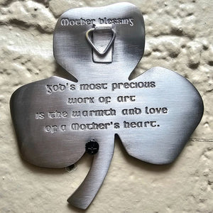  Irish Shamrock Shaped Wall Decor with Blessing Mother Blessing Satin Nickel Creative Irish Gift