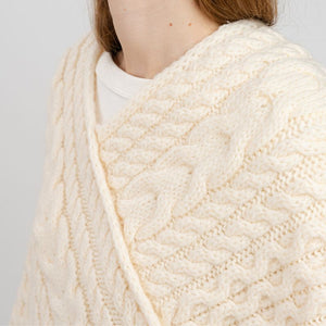 FL176-600 Women's Merino Wool Aran Triangular Poncho, White Creative Irish Gifts
