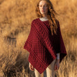 FL176-608 Women's Merino Wool Aran Triangular Poncho, Wine Creative Irish Gifts
