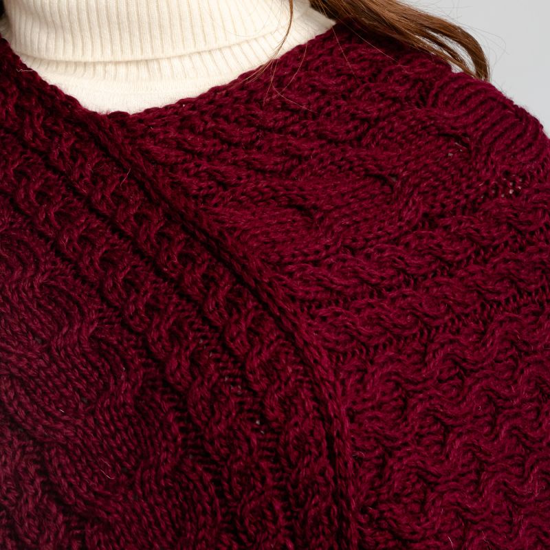 FL176-608 Women's Merino Wool Aran Triangular Poncho, Wine studio Creative Irish Gifts
