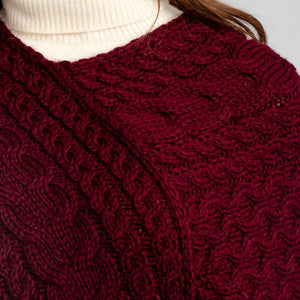 FL176-608 Women's Merino Wool Aran Triangular Poncho, Wine studio Creative Irish Gifts
