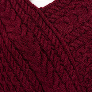FL176-608 Women's Merino Wool Aran Triangular Poncho, Wine Creative Irish Gifts

