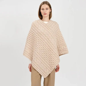 FL176-609 Women's Merino Wool Aran Triangular Poncho, Parsnip Creative Irish Gifts
