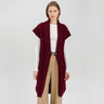 FL177-608 Ladies Virgin Wool Aran Cardigan Wine Front View Creative Irish Gift