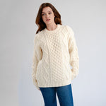 FL194-600 Women's Cable Aran Knit Fisherman Sweater, White Creative Irish Gifts
