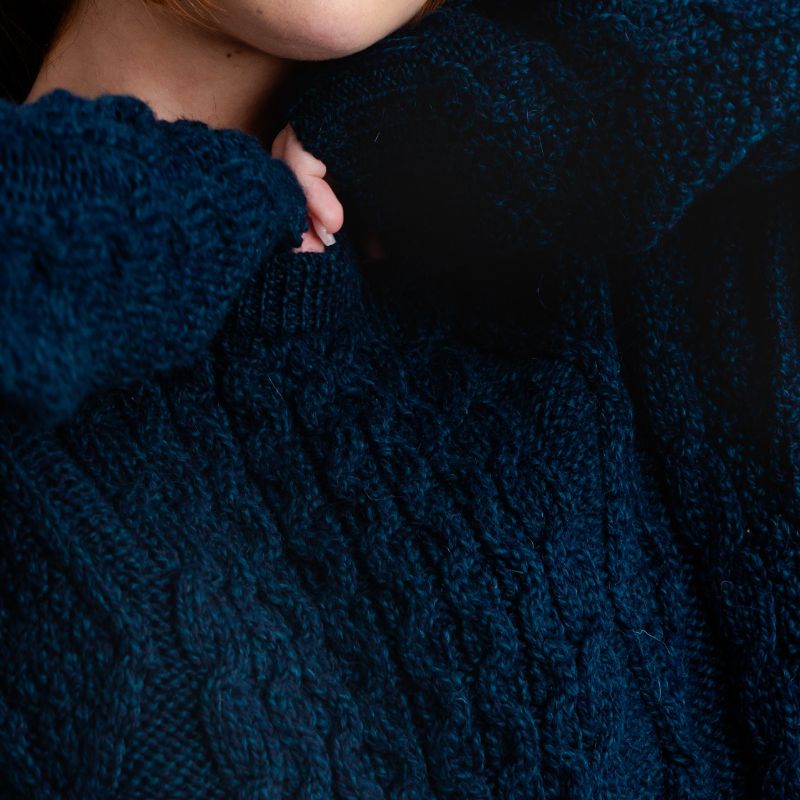 FL194-610 Women's Cable Aran Knit Fisherman Sweater, Navy Creative Irish Gifts
