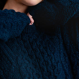 FL194-610 Women's Cable Aran Knit Fisherman Sweater, Navy Creative Irish Gifts
