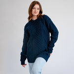 FL194-610 Women's Cable Aran Knit Fisherman Sweater, Navy Creative Irish Gifts
