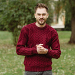 Men's Fisherman Cable Knit Sweater, Wine - Creative Irish Gifts