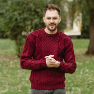 Men's Fisherman Cable Knit Sweater, Wine - Creative Irish Gifts