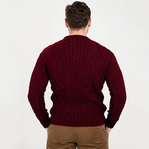 Men's Fisherman Cable Knit Sweater, Wine Back View Creative Irish Gifts