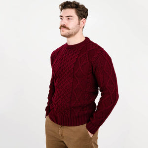 Men's Fisherman Cable Knit Sweater, Wine Side View Creative Irish Gifts