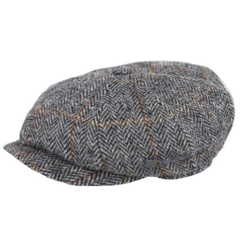 Harris Tweed 8 Piece Bakersboy Cap Grey Herringbone Creative Irish Gift