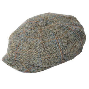 Harris Tweed 8 Piece Bakersboy Cap Green Herringbone Creative Irish Gift