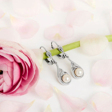 Freshwater Pearl Trinity Knot Drop Earrings Creative Irish Gifts