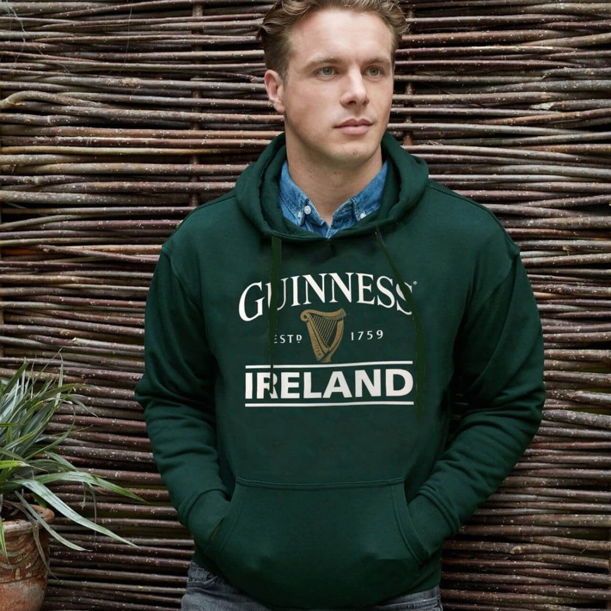 G5092-GRN Men's Authentic Guinness Hoodie, Bottle Green Creative Irish gift