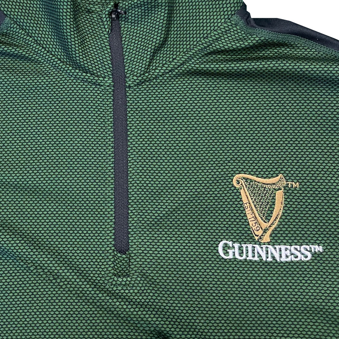 G5231 Guinness Quarter Zip Shirt with Harp Embroidery Creative Irish Gifts Close Up View