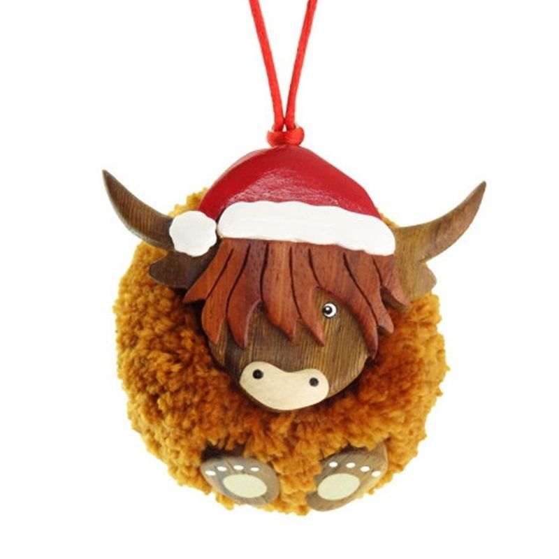Wooden Scottish Highland Cow Ornament  Creative Irish Gifts