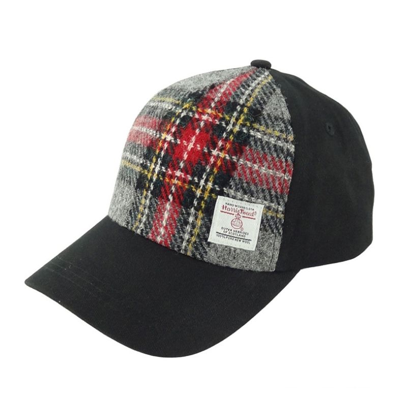 Handwoven Scottish Harris Tweed Baseball Cap Grey Red Creative Irish Gift