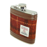 Tartan Design Harris Tweed Hip Flask Brown With Orange Creative Irish Gifts