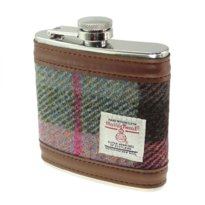 Tartan Design Harris Tweed Hip Flask Green Rose Creative Irish Gifts