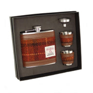 Set of Harris Tweed Hip Flask with Cups   Brown Creative Irish Gifts