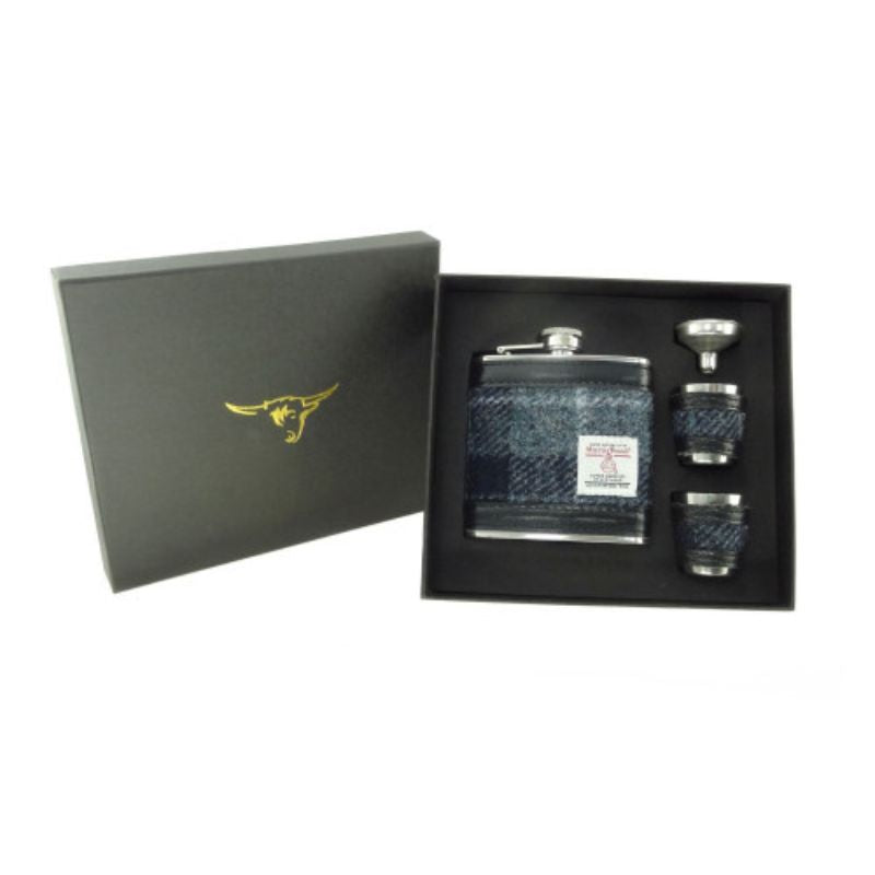 Set of Harris Tweed Hip Flask with Cups - Creative Irish Gifts