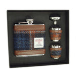 Set of Harris Tweed Hip Flask with Cups   Grey Rust Creative Irish Gifts