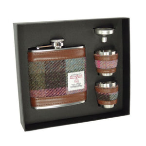 Set of Harris Tweed Hip Flask with Cups   Muted Green Creative Irish Gifts