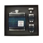 Set of Harris Tweed Hip Flask with Cups   Turquoise Creative Irish Gifts