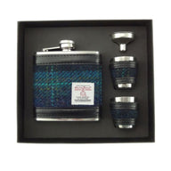 Set of Harris Tweed Hip Flask with Cups   Turquoise Creative Irish Gifts