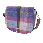 GA-LB1000- Harris Tweed & Vegan Leather Tartan Shoulder Bag, Purple Pink  Creative Irish Gift