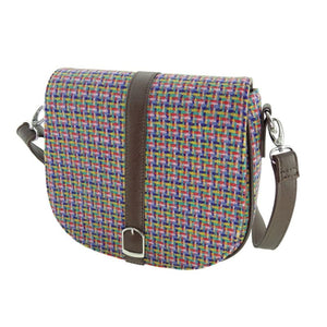 GA-LB1000- Harris Tweed & Vegan Leather Tartan Shoulder Bag, Jazzy Weave Creative Irish Gift