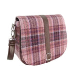 GA-LB1000- Harris Tweed & Vegan Leather Tartan Shoulder Bag, Pink Burgundy Creative Irish Gift