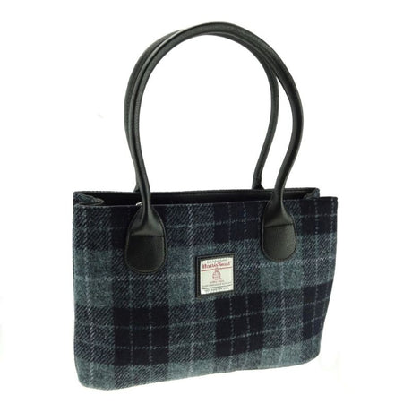 Scottish Tartan Harris Tweed Tote Bag Grey Black Creative Irish Gifts