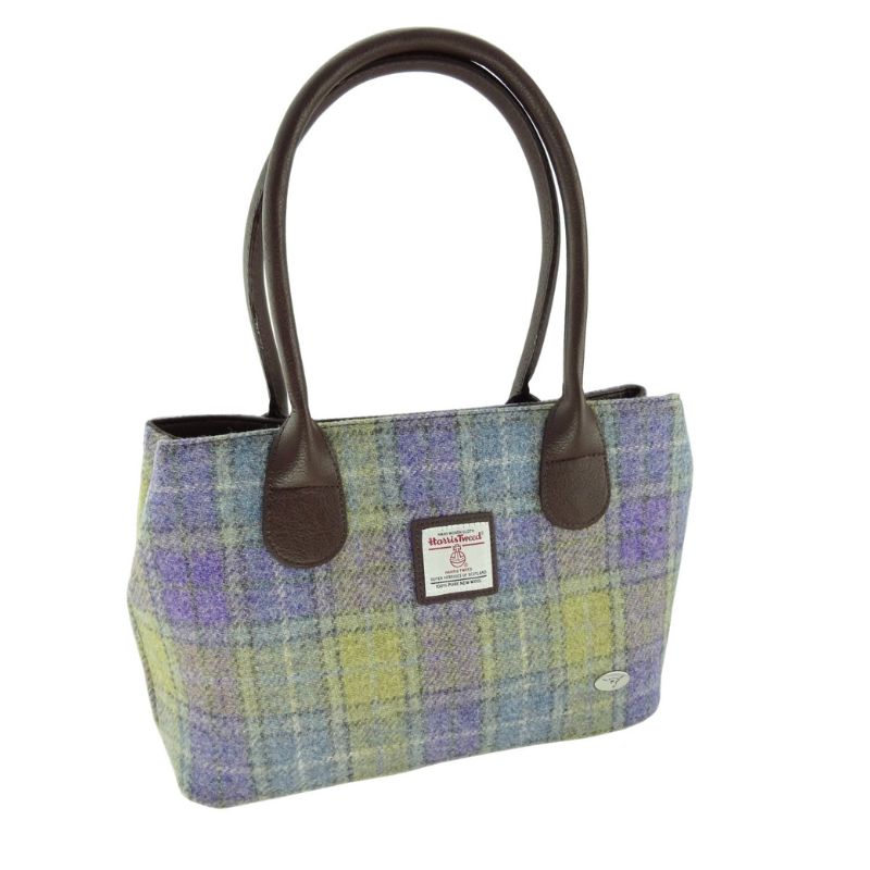 Scottish Tartan Harris Tweed Tote Bag Lilac Lime Creative Irish Gifts
