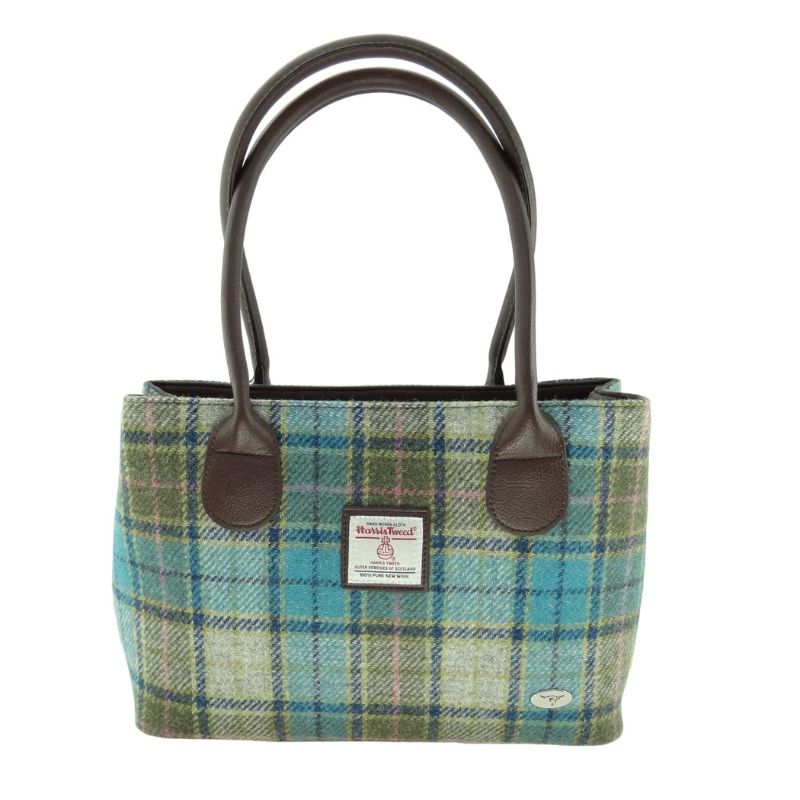 Scottish Tartan Harris Tweed Tote Bag Turquoise Creative Irish Gifts