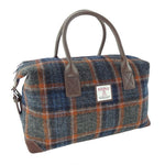 Scottish Tartan Harris Tweed Overnight Bag Grey With Rust Check Creative Irish Gifts