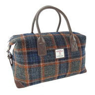 Scottish Tartan Harris Tweed Overnight Bag Grey With Rust Check Creative Irish Gifts