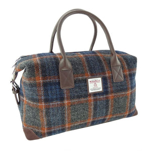 Scottish Tartan Harris Tweed Overnight Bag Grey With Rust Check Creative Irish Gifts