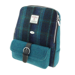 Tartan Harris Tweed Naver Backpack Blue with Turquoise Creative Irish Gifts