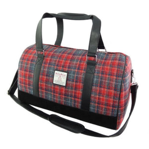 Harris Tweed Duffle Bag with Scottish Tartan Red Grey Creative Irish Gifts