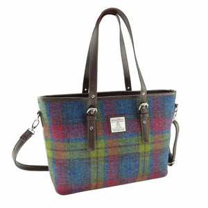 GA-LB1028-COL046 Ladies Harris Tweed Large Shoulder Bag, Blue Plaid Creative Irish Gift