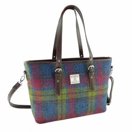 GA-LB1028-COL046 Ladies Harris Tweed Large Shoulder Bag, Blue Plaid Creative Irish Gift