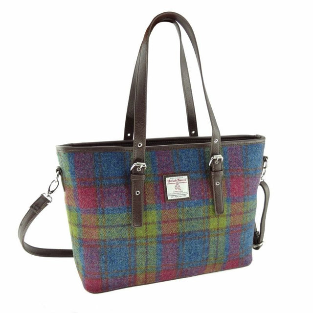 GA-LB1028-COL046 Ladies Harris Tweed Large Shoulder Bag, Blue Plaid Creative Irish Gift