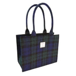 Handcrafted Harris Tweed Tote Bag with Tartan Pattern Black Watch Creatie Irish Gifts