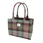 Handcrafted Harris Tweed Tote Bag with Tartan Pattern Muted Green Creatie Irish Gifts