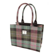 Handcrafted Harris Tweed Tote Bag with Tartan Pattern Muted Green Creatie Irish Gifts